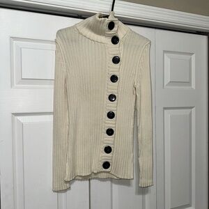 Moda International Cream Ribbed Button-Front Turtleneck Sweater